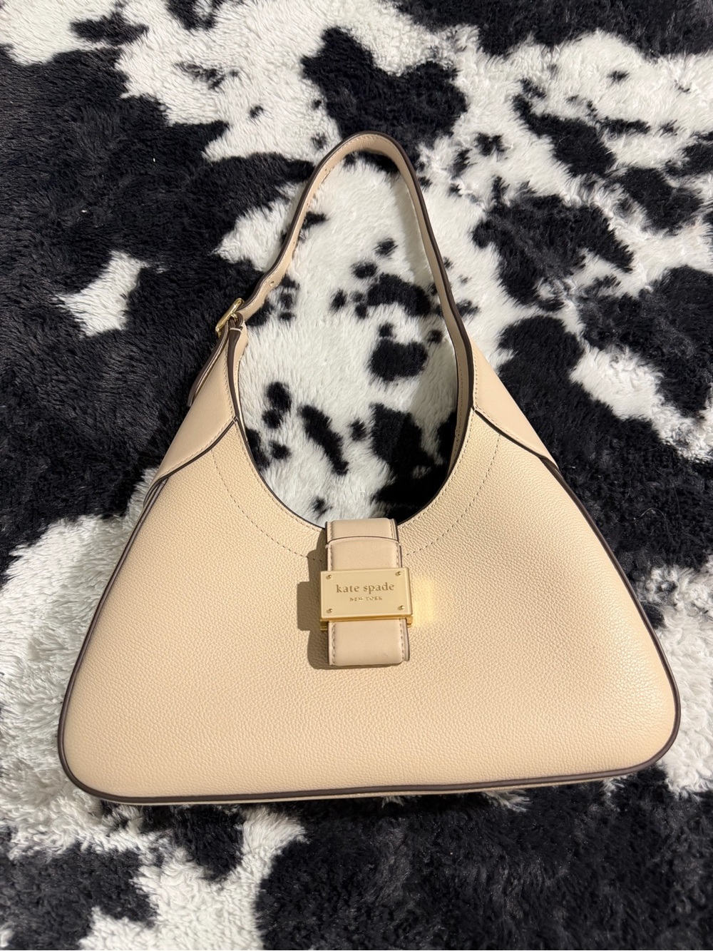 kate spade Beige Pebbled Leather Shoulder Bag with Gold Hardware